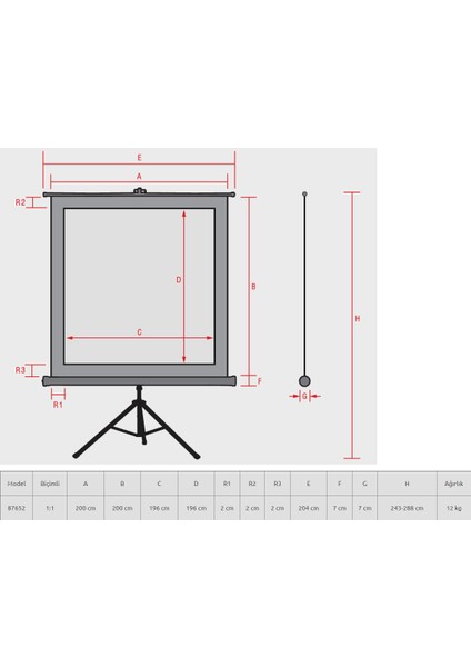 200 cm x 200 cm Tripod Projeksiyon Perdesi fırsatları
