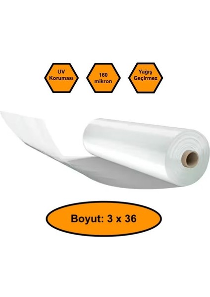 160 Micron Naylon Örtü, Şeffaf Su Geçirmez Naylon, 3X36 Metre