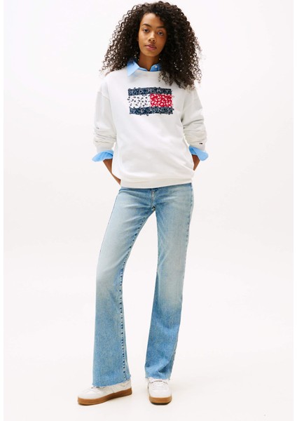 Kadın Relaxed Fit Desenli Bayrak Logolu Sweatshirt - Ekru fiyatları