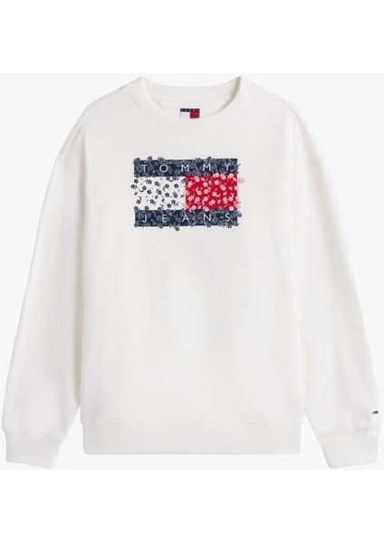Kadın Relaxed Fit Desenli Bayrak Logolu Sweatshirt - Ekru indirimleri