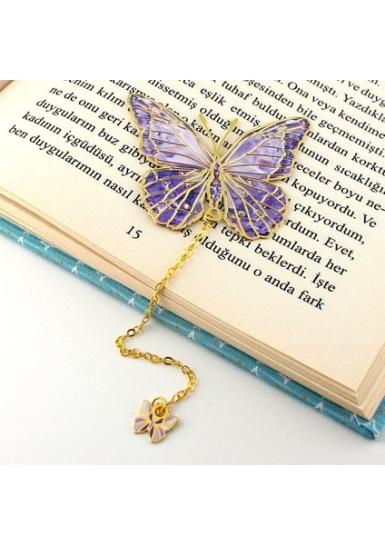 Mor Kelebek Vintage Zincirli Bookmark Okuyucu Metal Ayraç Kitap Ayracı AY020 fiyatları