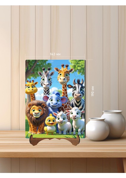 12 Parça Mdf Lazer Kesim Çocuk Puzzle Yapboz 14 x 19 cm V2