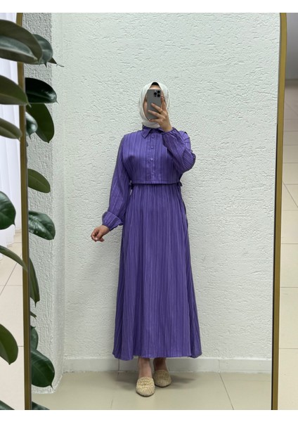 Miretta Yelekli Beli Lastikli Nada ELBISE-Çİ510 Lila