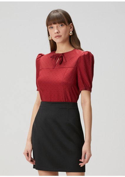 Bordo Puantiyeli Ipek Bluz