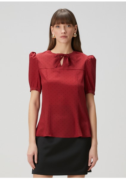 Bordo Puantiyeli Ipek Bluz modelleri