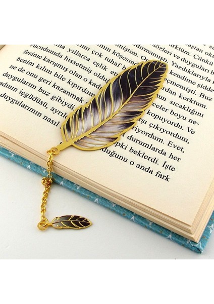 Siyah Kuş Tüyü Hokka Okuyucu Vintage Metal Ayraç Kitap Ayracı Zincirli AY031 fiyatları