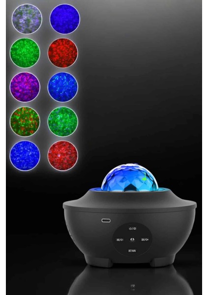 Projektör Yıldız Gece Lambası Disko Topu Bluetooth Bağlantılı Taşınabilir Şarjlı