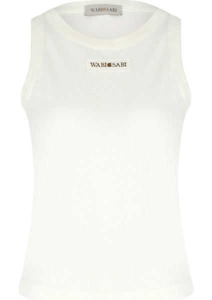 Ekru Halter Yaka Kolsuz Kadın Bluz