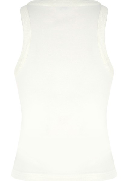 Ekru Halter Yaka Kolsuz Kadın Bluz