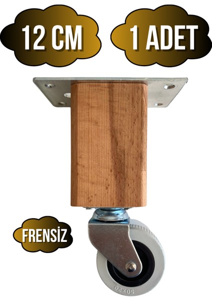 Kale Ahşap Tekerli Ayak Mobilya Masa ve Dolap Tekerli AYAĞI(FRENSİZ)(12CM-15CM)(KAYIN/GÜRGEN Ağacı)