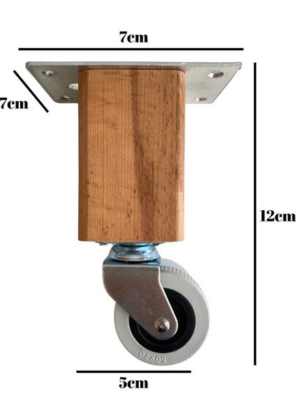 Kale Ahşap Tekerli Ayak Mobilya Masa ve Dolap Tekerli AYAĞI(FRENSİZ)(12CM-15CM)(KAYIN/GÜRGEN Ağacı) indirimleri