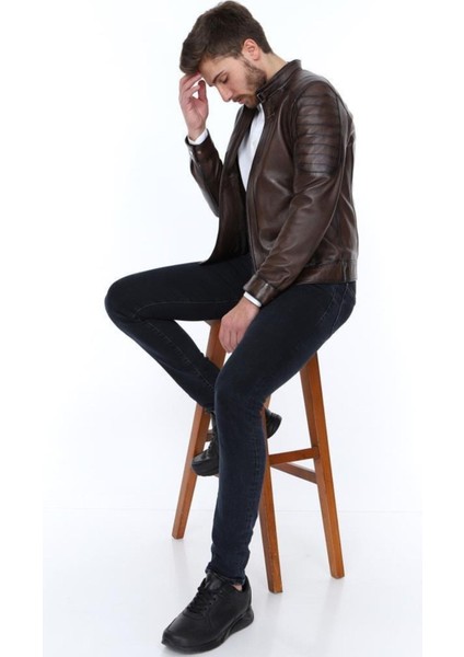 Hakiki Deri Kahverengi Kiera Fermuarlı Erkek Deri Ceket fiyatları