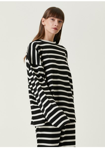 Skipper Çizgili Siyah Kadın Sweatshirt modelleri