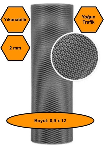Gri Petek Mat Pvc Kaydırmaz Petek Paspas, 0,9X12 Metre