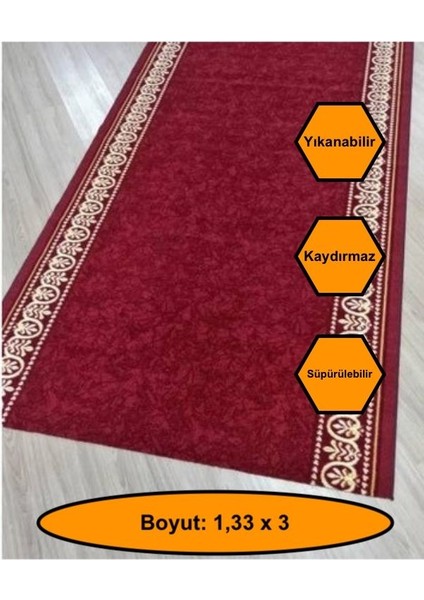 Desenli Kaydırmaz Yolluk Kilim Halı 1,33X3 Metre