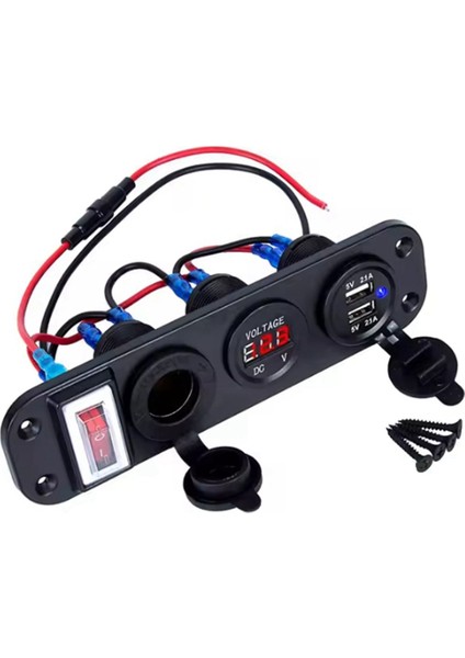 4'ü 1 Arada Dijital Voltmetre 12V Güç Soketi USB Güç Şarj Adaptörü (Yurt Dışından)