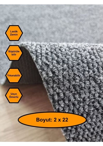 Gri Mısır Patlağı Desenli Sentetik Halı, Kaydırmaz Tabanlı Zemin Kaplama Ürünü, 2X22 Metre