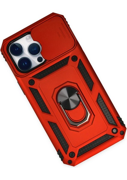 iPhone 14 Pro Kılıf Pars Lens Yüzüklü Silikon - Kırmızı - NFND3085-9092