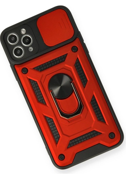iPhone 11 Pro Kılıf Pars Lens Yüzüklü Silikon - Kırmızı - NFND5827-8026