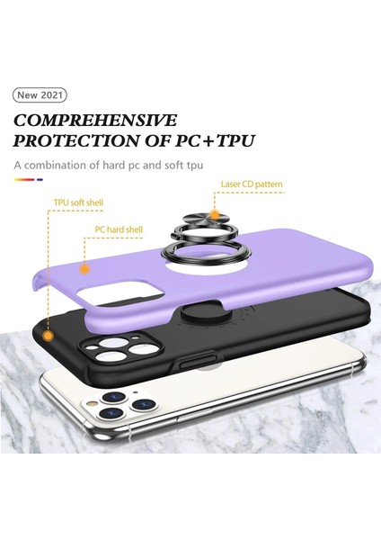 iPhone 11 Pro Kılıf Elit Yüzüklü Kapak - Mor - NFND4080-4750
