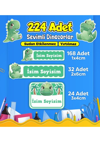Dinozor Temalı Okul Kreş Kişiye Özel Isim Etiket Seti - Model 468