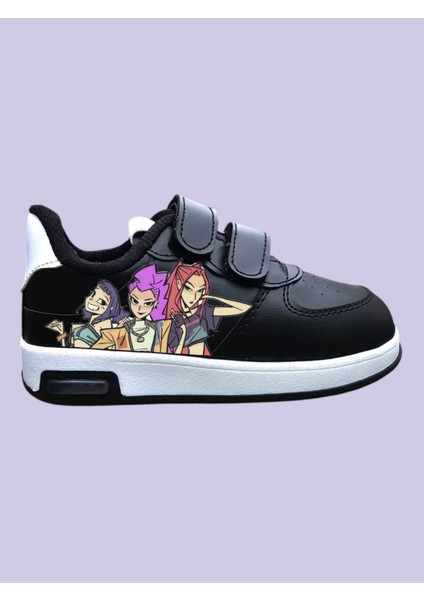 Siyah Işıklı K Pop Baskılı Çocuk Spor Ayakkabı Sneaker