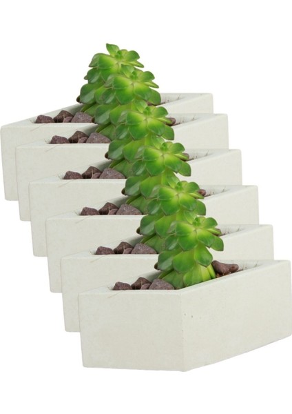 El Yapımı Saksı Seti Beyaz Dekoratif 6 Adet Saksı Küçük Boy Model 19