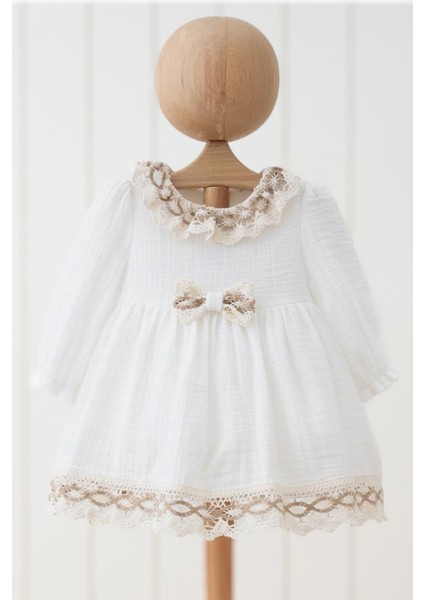 Kız Bebek Elbise Kız Çocuk Elbise Doğum Günü Parti Düğün Keten Uzun Kollu Astarlı Elbise