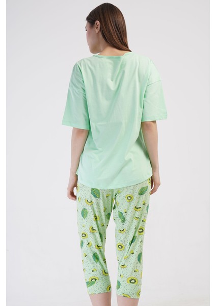 Pamuklu Kadın Büyük Beden Düşük Omuzlu Kısa Kol Kaprili Pijama Takım , 408343 fırsatları