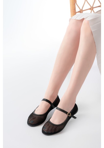 6325 Siyah Fileli Baret Toka Detaylı Günlük Kadın Babet fiyatları