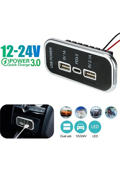1224V Araba Şarj Cihazı Pd3.0 Çift USB Soketi Motosiklet Otomobil Kamyon Için (Yurt Dışından) indirimleri