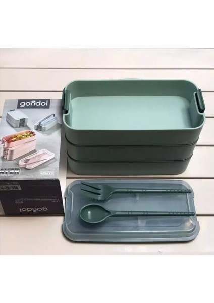 Gondol Layer G-770 Beslenme Kutusu ( 3 Katlı x 420ML & Çatal & Kaşık & Tekli Taşıma Kulp ) (Pembe, Yeşil, Krem ve Gri Renkler) fırsatları