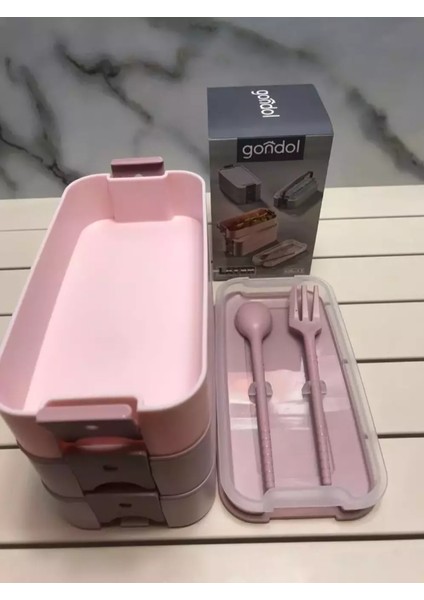 Gondol Layer G-770 Beslenme Kutusu ( 3 Katlı x 420ML & Çatal & Kaşık & Tekli Taşıma Kulp ) (Pembe, Yeşil, Krem ve Gri Renkler) indirimleri
