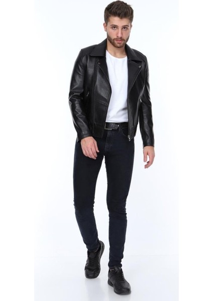 Hakiki Deri Siyah Fermuarlı Erkek Deri Ceket fiyatları