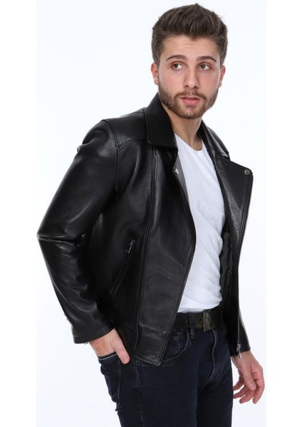 Hakiki Deri Siyah Fermuarlı Erkek Deri Ceket fırsatları