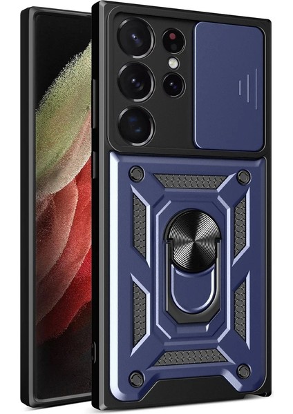 Samsung Galaxy S23 Ultra Kılıf Pars Lens Yüzüklü Silikon - Lacivert - NFND4031-3156