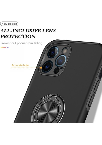 iPhone 12 Pro Kılıf Elit Yüzüklü Kapak - Siyah - NFND3969-7890