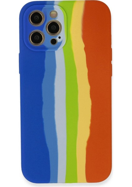 iPhone 12 Pro Kılıf Ebruli Lansman Silikon - Mavi-Turuncu - NFND9309-4676
