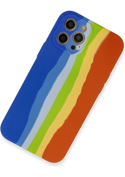 iPhone 12 Pro Kılıf Ebruli Lansman Silikon - Mavi-Turuncu - NFND9309-4676