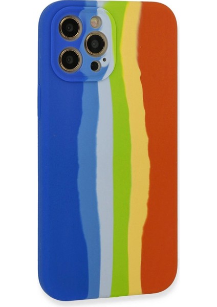 iPhone 12 Pro Kılıf Ebruli Lansman Silikon - Mavi-Turuncu - NFND9309-4676
