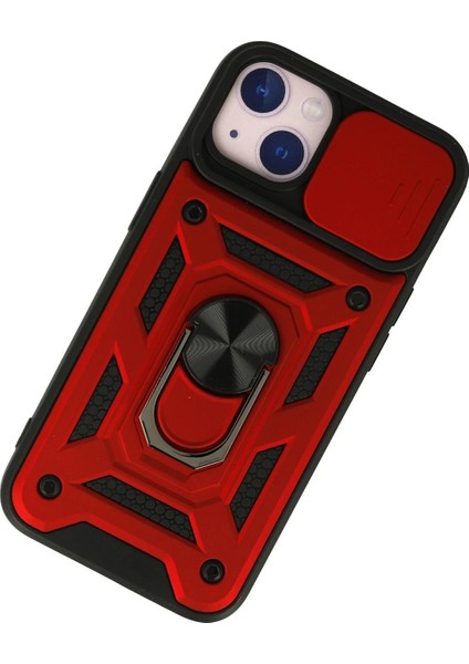 iPhone 15 Kılıf Pars Lens Yüzüklü Silikon - Kırmızı - NFND7050-2838