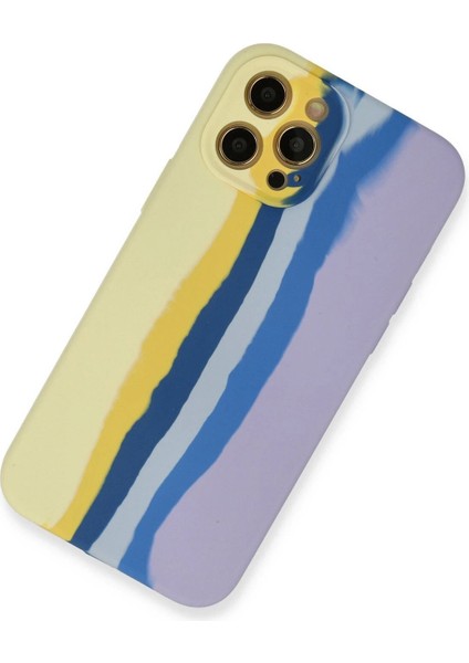 iPhone 12 Pro Max Kılıf Ebruli Lansman Silikon - Sarı-Lila - NFND7228-8442
