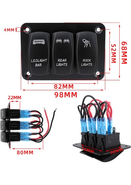 Araba Tekne 5 Pin 3 Çete Anahtar Geçiş Paneli (Yurt Dışından)