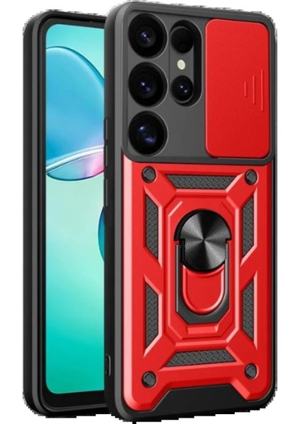 Samsung Galaxy S25 Ultra Kılıf Pars Lens Yüzüklü Silikon - Kırmızı - NFND3297-1875
