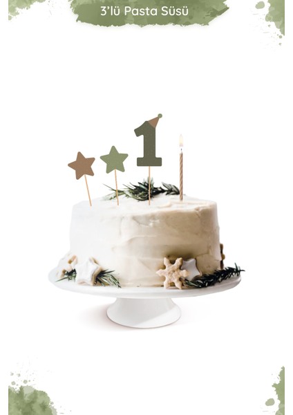 Okaliptus Temalı 1 Yaş Minimal Doğum Günü Parti Seti (Banner, 7'li Balon, Pasta Süsü) fırsatları