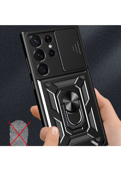 Samsung Galaxy S23 Ultra Kılıf Pars Lens Yüzüklü Silikon - Siyah - NFND6595-4174