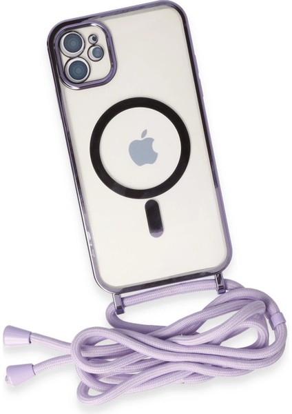 iPhone 11 Kılıf Divo Lazer Askılı Magsafe Kapak - Lila - NFND7147-2969