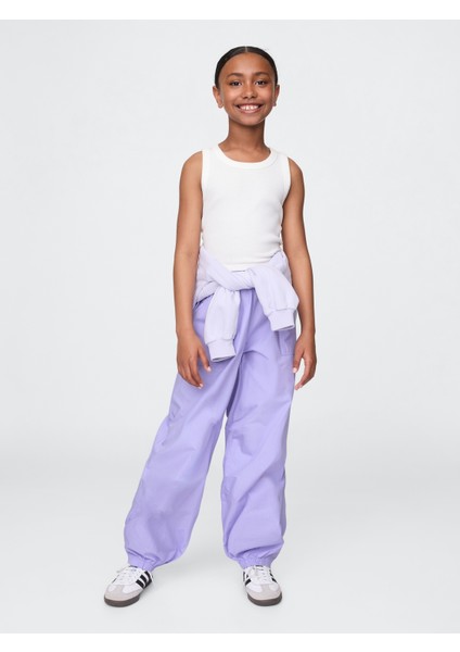 Kız Çocuk Açık Lila Poplin Baggy Jogger Pantolon
