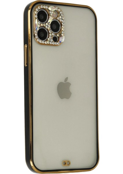 iPhone 12 Pro Max Kılıf Liva Taşlı Silikon - Siyah - NFND2141-5556