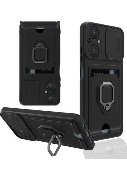 Xiaomi Poco M5 Kılıf Zuma Kartvizitli Yüzüklü Silikon - Siyah - NFND6862-1591